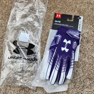 Under Armour UA F6 Football Gloves LG Glue Grip HeatGear Purple White New